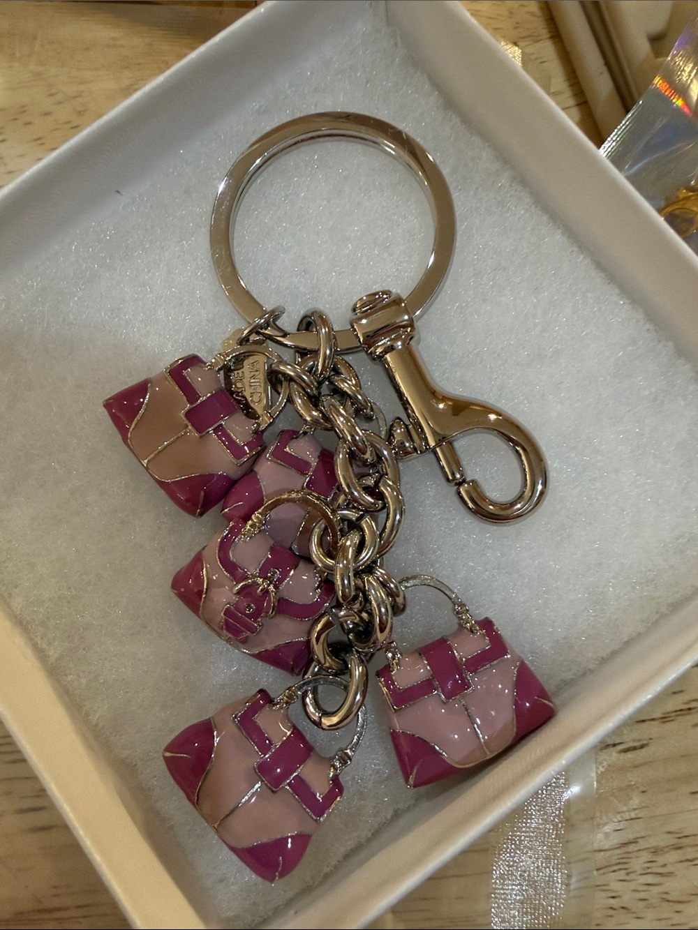 Vintage Coach Y2K Multi-Handbag Purse Enamel Charm Keychain Silver Pink Rare